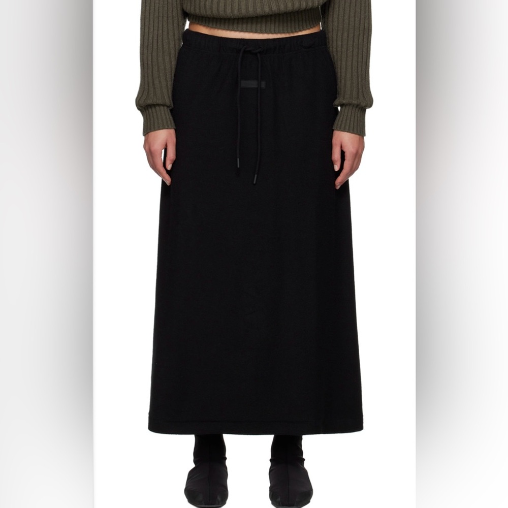 FEAR OF GOD Essentials Jet Black Heavy Long Maxi Skirt XXL‎ NWT Minimalist